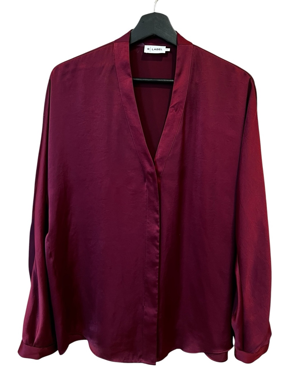 Reset R Label Satin Button Front Tunic Blouse Currant Maroon Size Small Office